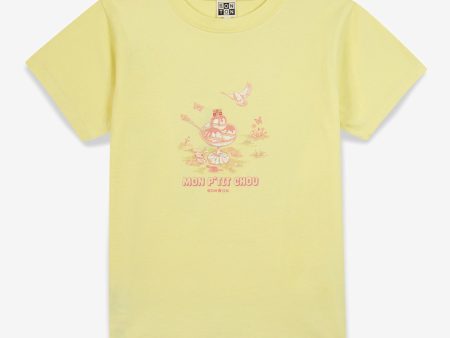 Girls Yellow Printed Cotton T-Shirt Discount