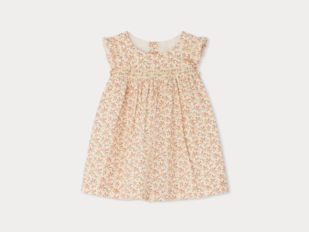 Baby Girls Beige Floral Cotton Dress For Sale