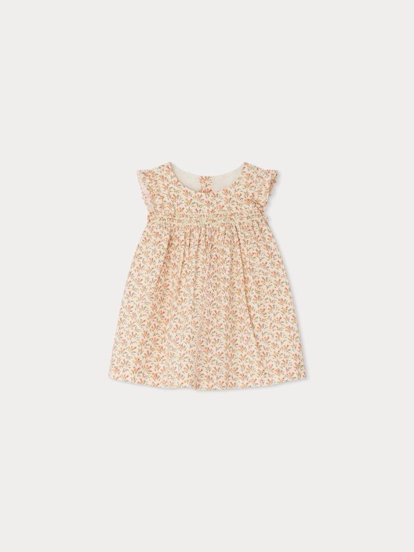 Baby Girls Beige Floral Cotton Dress For Sale