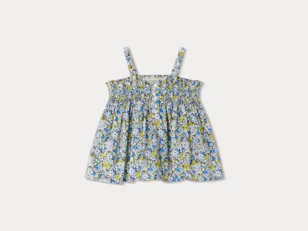 Baby Girls Blue Floral Cotton Top Discount