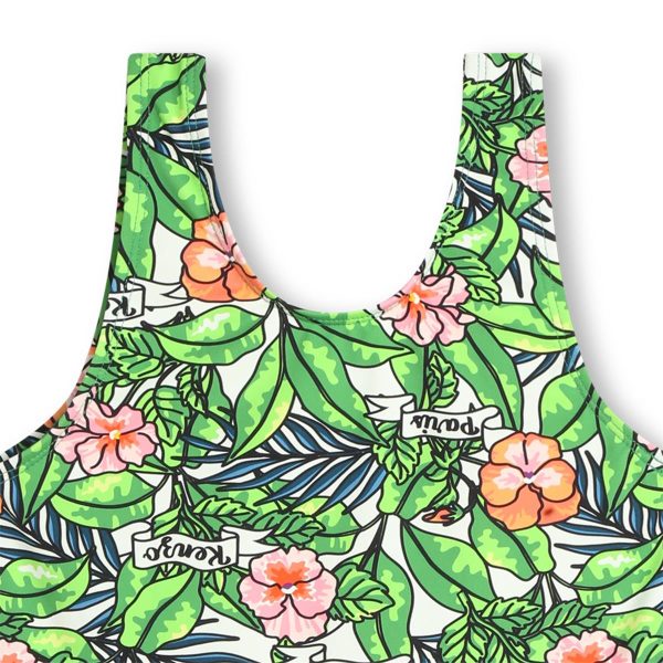 Girls Green Flowers Swimsuit For Discount