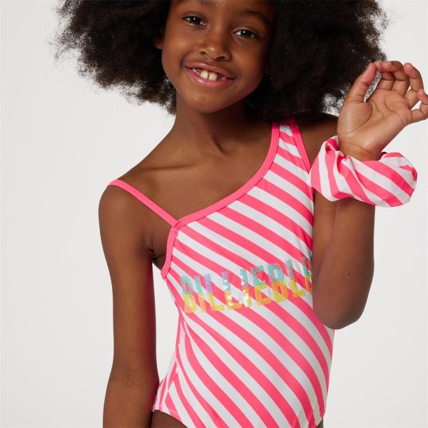 Girls Pink Stripes Swimsuit Discount