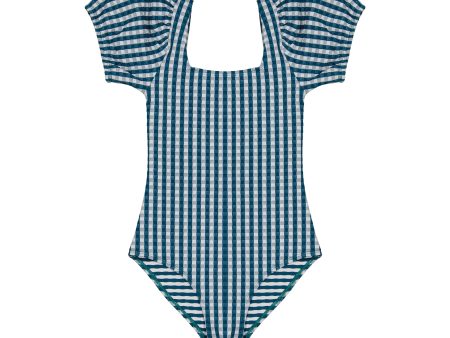 Girls Green Check Swimsuit Online