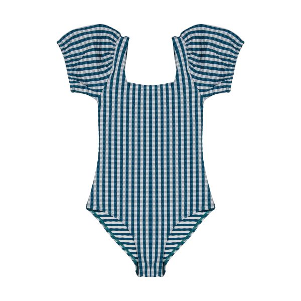 Girls Green Check Swimsuit Online