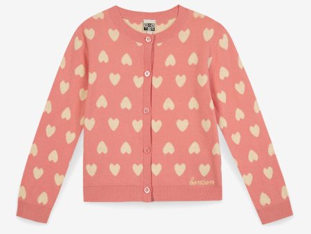 Girls Pink Heart Cotton Cardigan Online Hot Sale