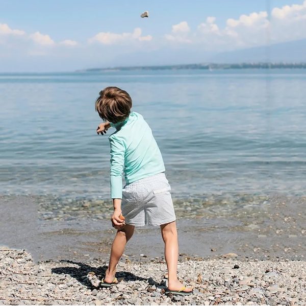 Boys Blue Stripes Swim Shorts For Discount