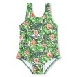 Girls Green Flowers Swimsuit For Discount