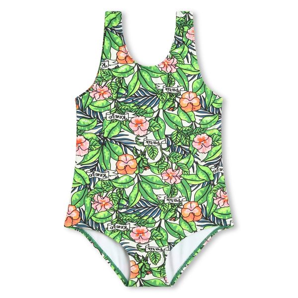 Girls Green Flowers Swimsuit For Discount