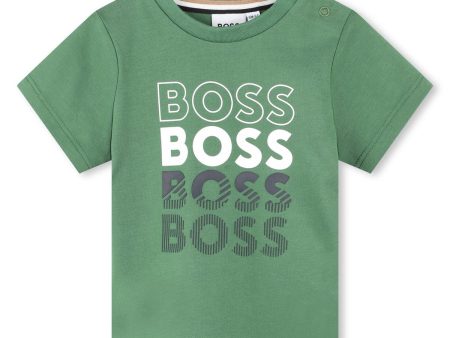 Baby Boys Green Cotton T-Shirt For Sale