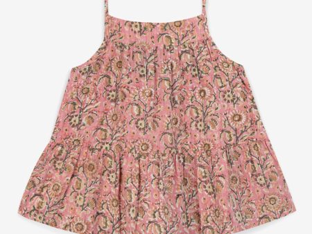 Girls Pink Flowers Cotton Starp Top Cheap