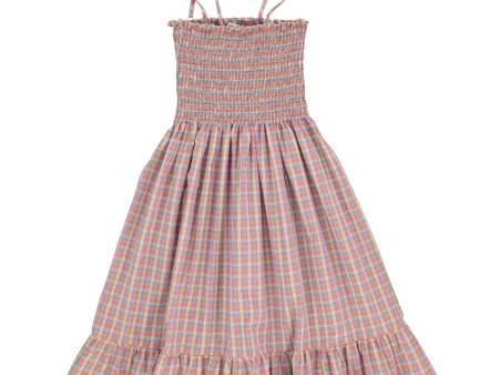 Girls Purple Check Cotton Sling Dress Cheap