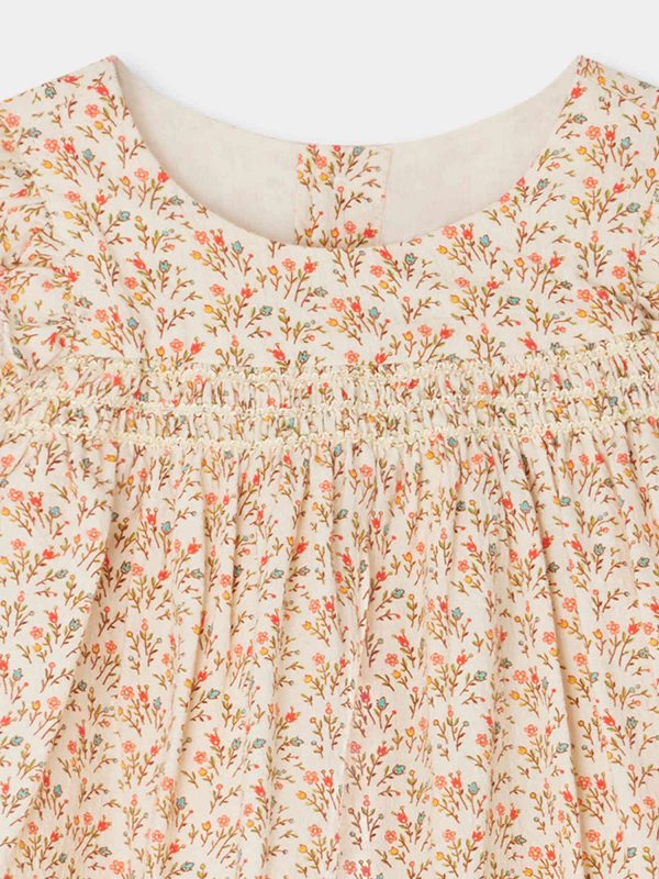 Baby Girls Beige Floral Cotton Dress For Sale