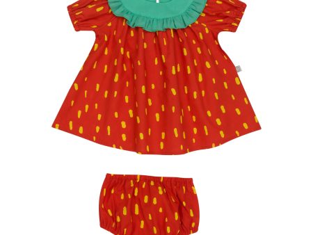 Baby Girls Red Cotton Dress Set Discount