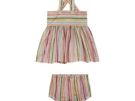 Baby Girls Multicolor Stripes Dress Set For Cheap