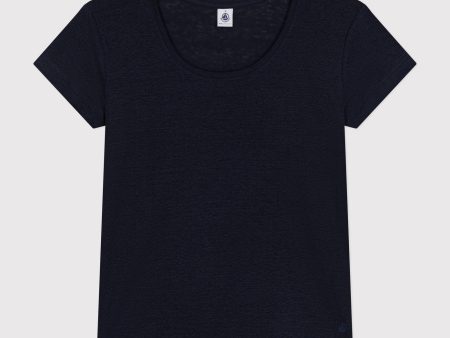 Women Navy Linen T-Shirt For Discount