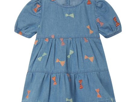 Baby Girls Blue Embroidered Denim Dress Online