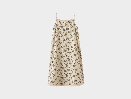 Girls Beige Printed Cotton Strap Dress Online Sale