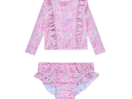 Girls Pink Flower Swimsuit For Discount