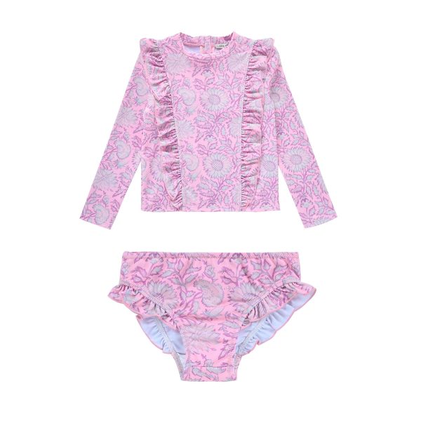 Girls Pink Flower Swimsuit For Discount