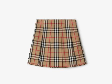 Girls Beige Check Cotton Skirt Online now