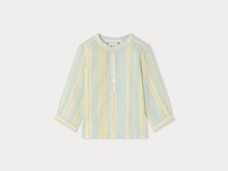 Baby Boys Green Stripes Cotton Shirt on Sale