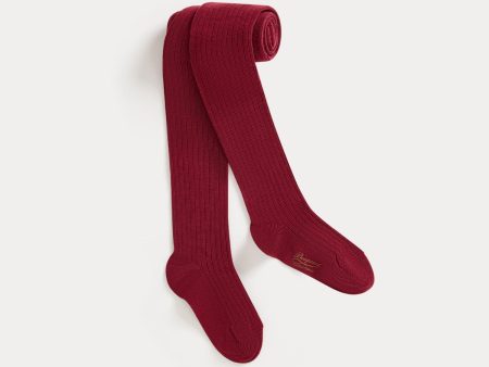 Girls Wine Red Cotton Tights Cheap