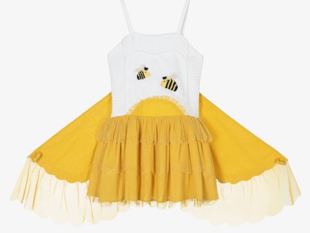 Girls White Bee Cotton Dress Online Hot Sale