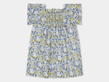 Baby Girls Blue Floral Cotton Dress For Cheap