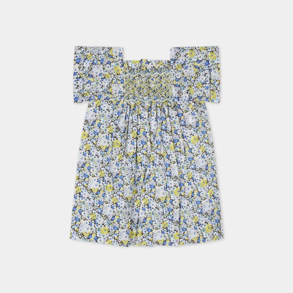 Baby Girls Blue Floral Cotton Dress For Cheap