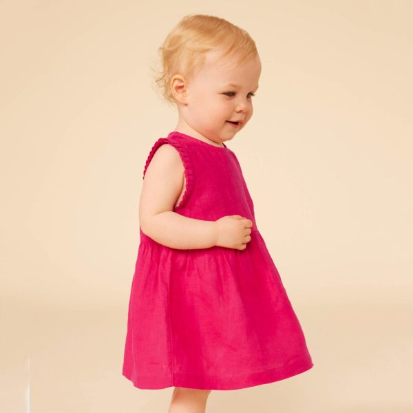 Baby Girls Fuchsia Linen Dress Sale