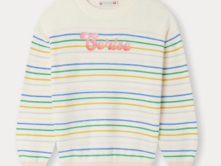 Girls White Stripes Cotton Sweater Online Sale