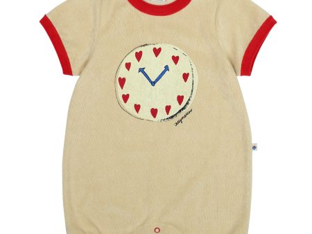 Baby Boys & Girls Beige Printed Cotton Babysuit Hot on Sale