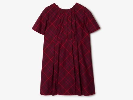 Girls Wine Red Check Cotton Dress Discount