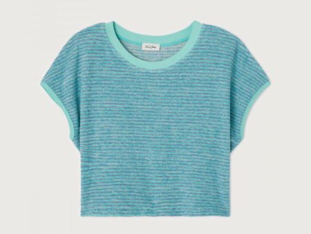 Women Blue Stripes Cotton T-Shirt For Sale