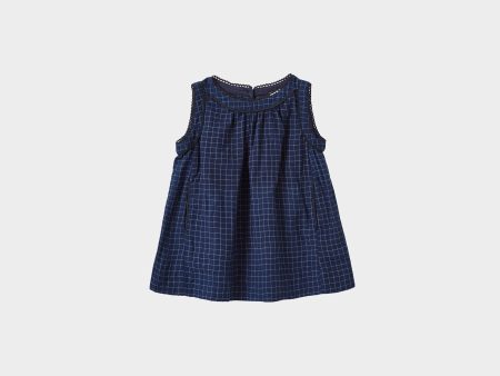 Baby Girls Navy Check Cotton Dress Online Hot Sale