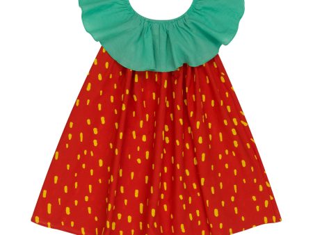 Girls Red Ruffled Cotton Dress For Discount