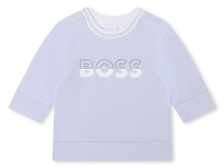 Baby Boys Light Blue Logo Cotton Sweatshirt For Sale