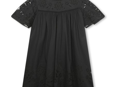 Girls Black Embroidered Cotton Dress Hot on Sale