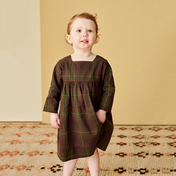 Baby Girls Brown Check Cotton Dress Supply