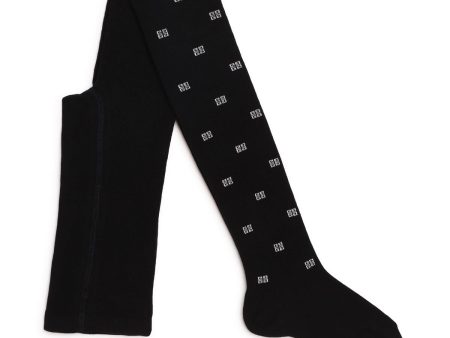 Girls Black Logo Cotton Tights Supply