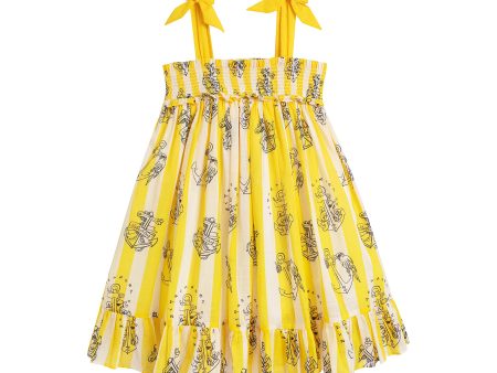 Girls Yellow Stripes Cotton Dress on Sale